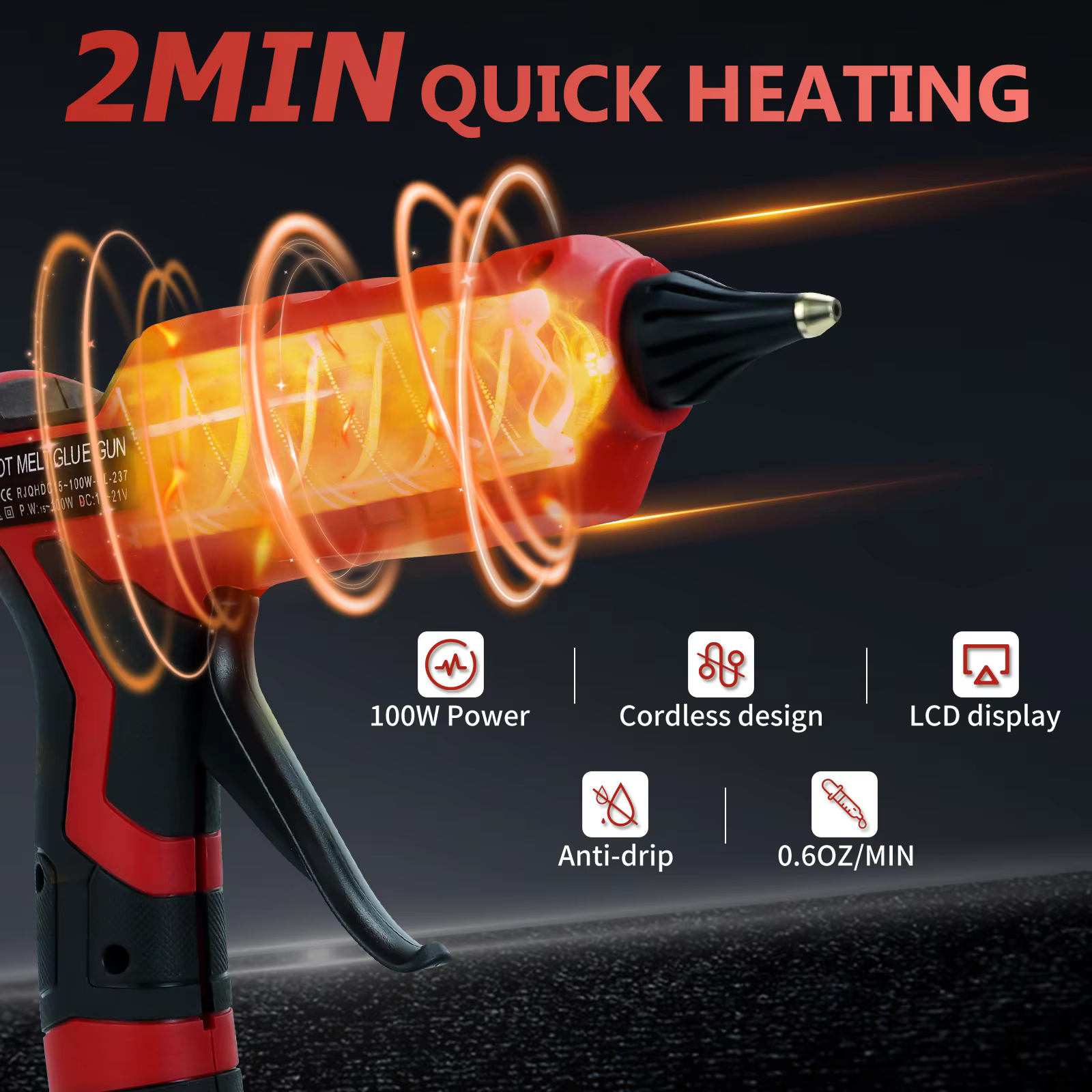 Pistolet à colle thermofusible sans fil 100 W 100 ℃ -200 ℃ Écran numérique LCD avec 10 bâtons de colle de 11 mm pour batterie Milwaukee 18 V (sans batterie)