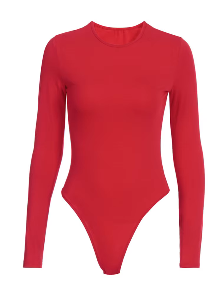 Body Top à manches longues et col rond pour femme