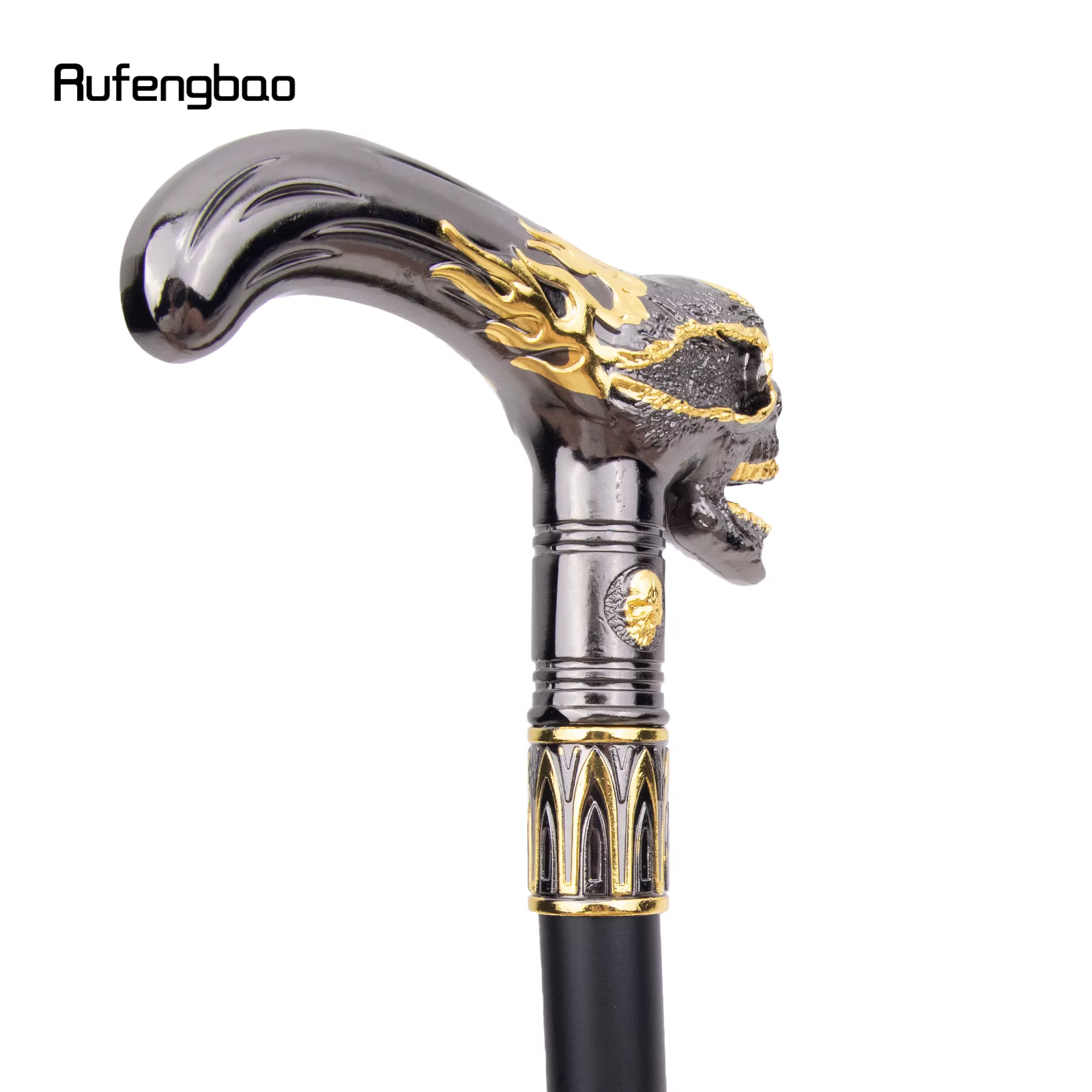 Canne de marche tête de crâne noir doré, bâton de marche décoratif à la mode pour homme, élégant, bouton de canne de Cosplay, crosse 92cm