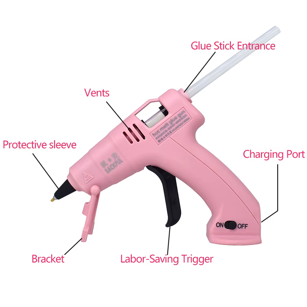 Pistolet à colle chaude sans fil pour travaux manuels d'enfants, bricolage domestique, réparation, utilisation avec bâton de colle de 7 mm, pistolet à colle sans fil 3,6 V 2000 mAh, autonomie de 60 mi