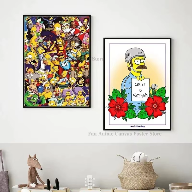 Affiche sur toile T-The S-Simpsons, art mural de dessin animé exquis pour salon et chambre à coucher, cadeau de collection parfait pour les fans