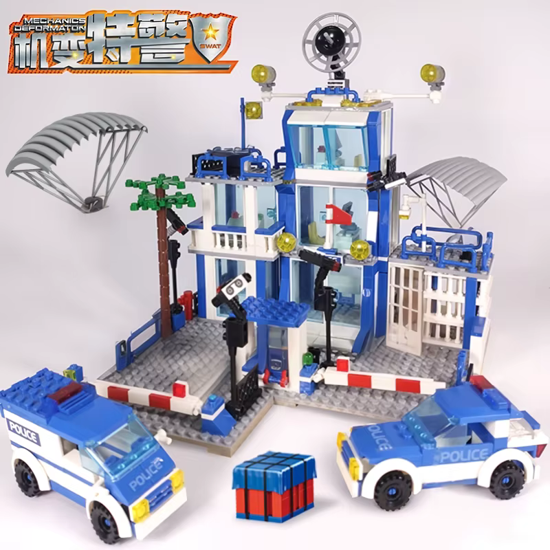 Ensemble de blocs de construction de la station de police de la ville, voiture SWAT, hélicoptère, blocs de construction de la ville, jouet pour enfants, garçons, cadeau de Noël