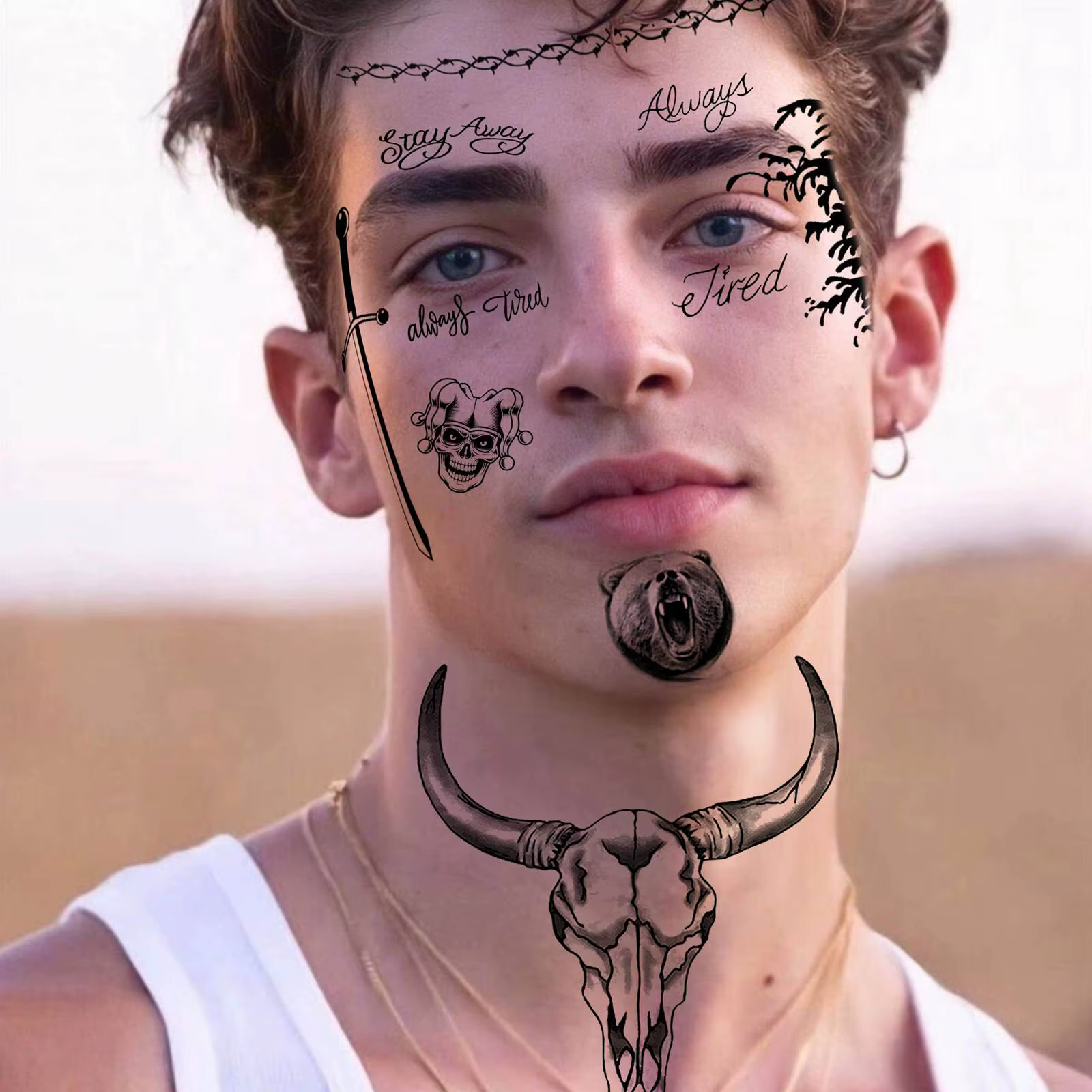 12 feuilles mode Pop rappeur taureau tête de bœuf tatouages temporaires pour hommes femmes adultes Halloween Costume Malone Fans bras cou faux