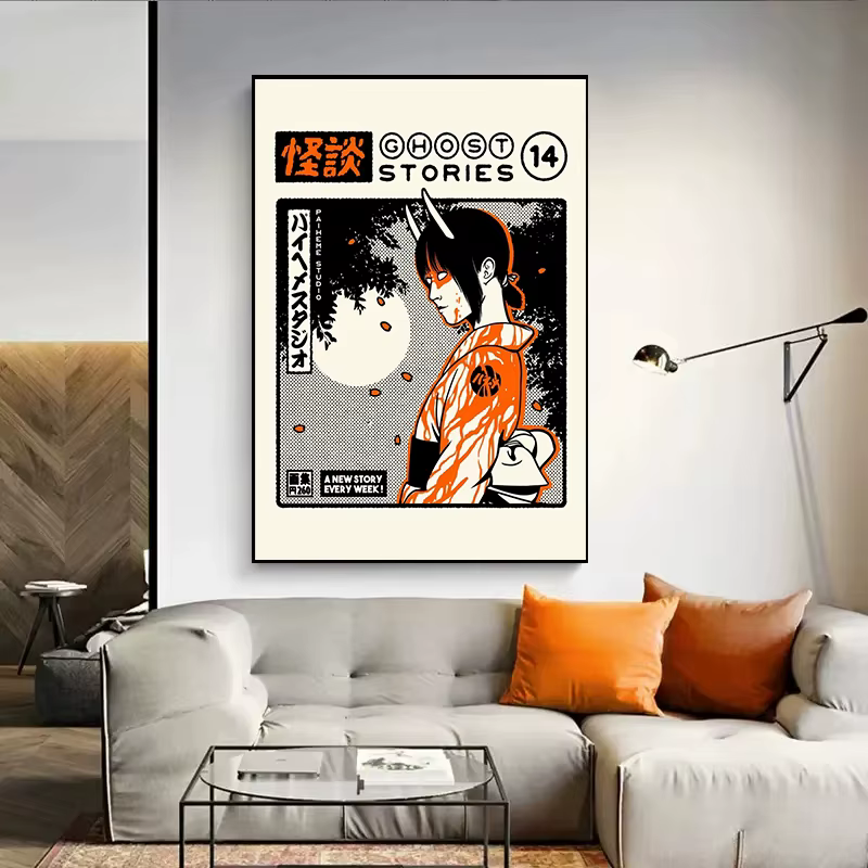 Takoyaki Oni Ramen nourriture japonaise Orange affiches et imprimés toile peinture drôle mur Art photo pour salon décor à la maison