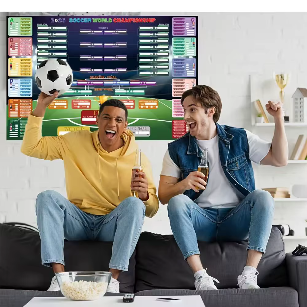 Affiche du calendrier des événements 2D, 2026, conçue pour les passionnés de football. Cette affiche sert de décoration pour les tournois de football