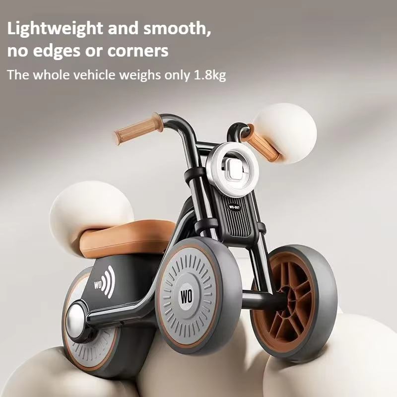 Vélo d'équilibre pour enfants, moto d'équilibre pour tout-petits avec musique et lumières, conception robuste sans pointe, roues silencieuses pour garçons et filles
