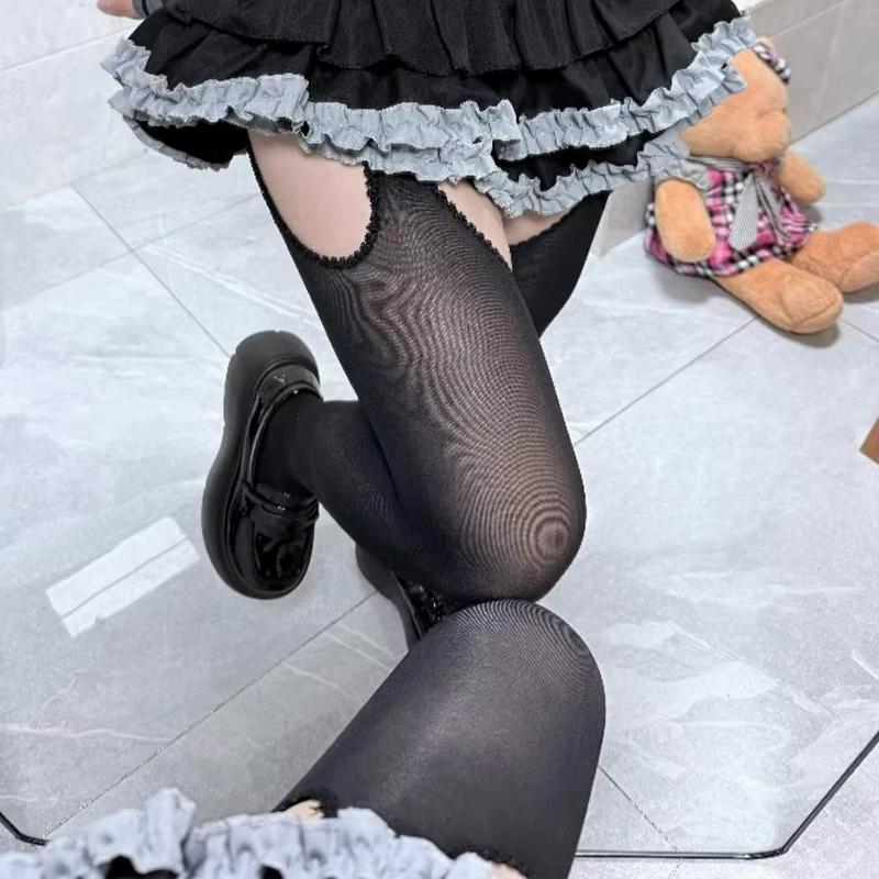 Collants noirs à bretelles pour femmes
