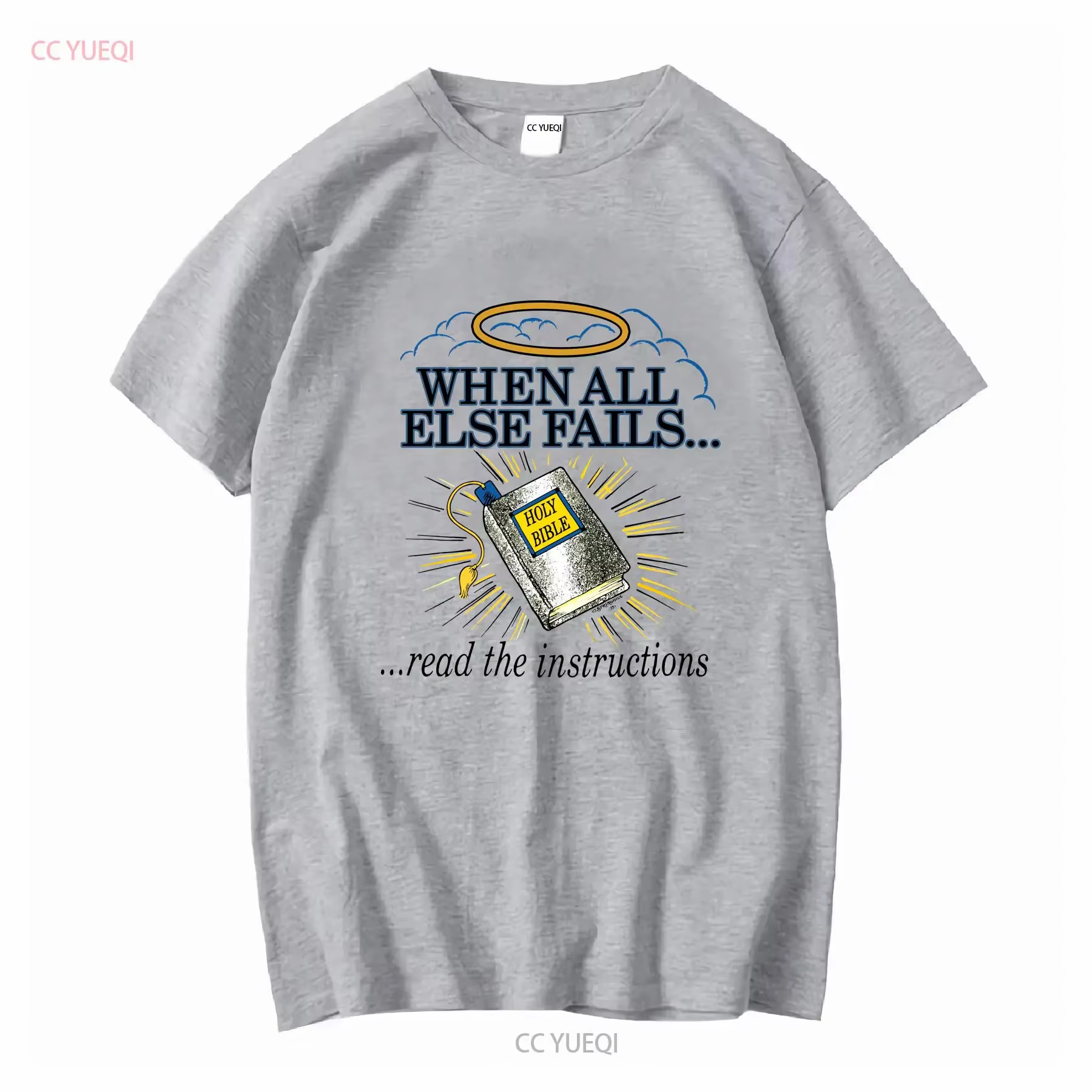 T-shirt vintage années 90 « When All Else Fails Read The Instructions Holy Bible Jesus » XXL, manches longues ou courtes, effet délavé, respirant
