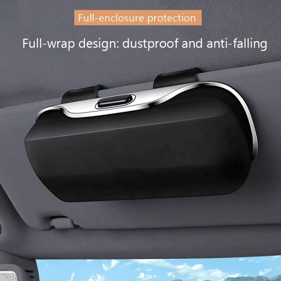 Boîte à lunettes de voiture avec interrupteur à pression, porte-lunettes pour pare-soleil, tissu souple interne, résistant aux rayures, résistant aux chocs, mallette de rangement pour lunettes