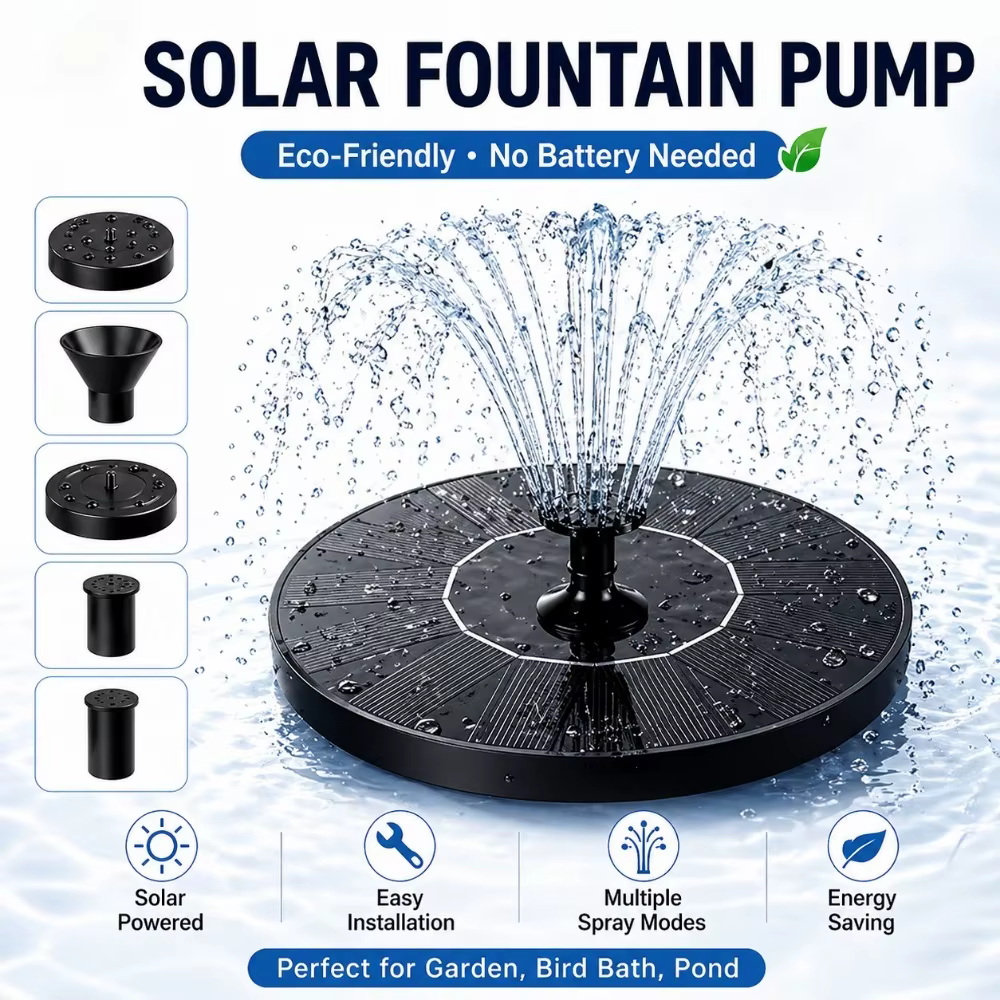 Pompe à eau solaire avec 6 buses, fontaine d'extérieur pour bain d'oiseaux, jardin, étang, piscine, décoration d'aquarium