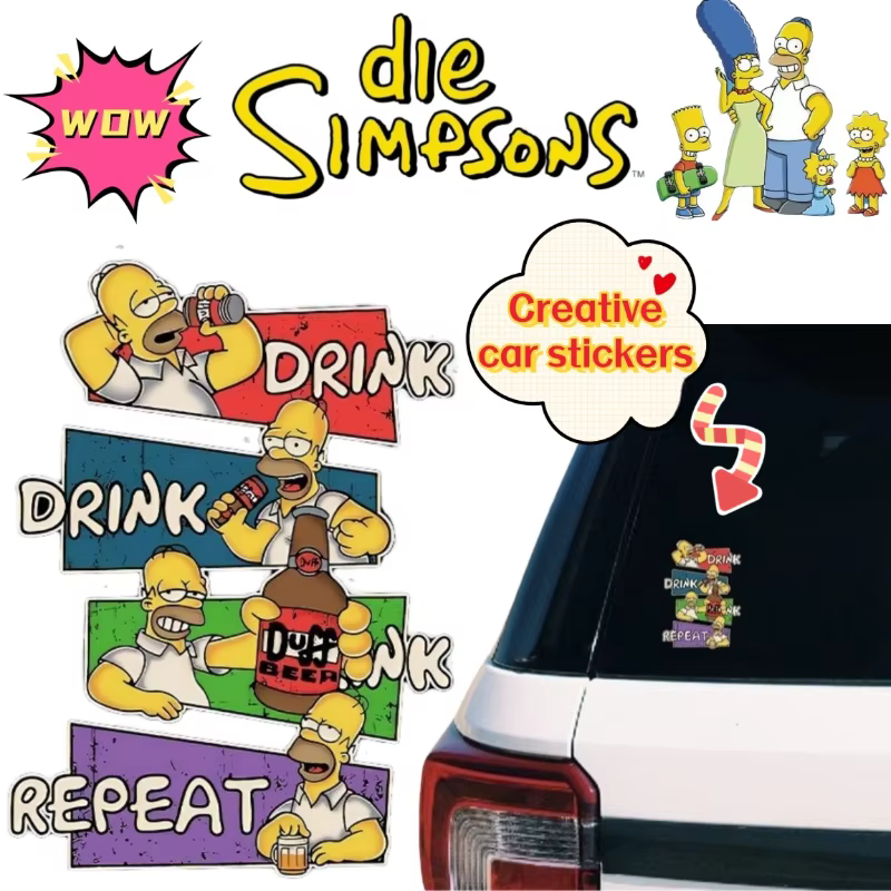 Autocollant de voiture créatif et décoratif de personnage de dessin animé Les Simpsons (Homer, Marge, Maggie) – Cache-rayures mignon et exquis