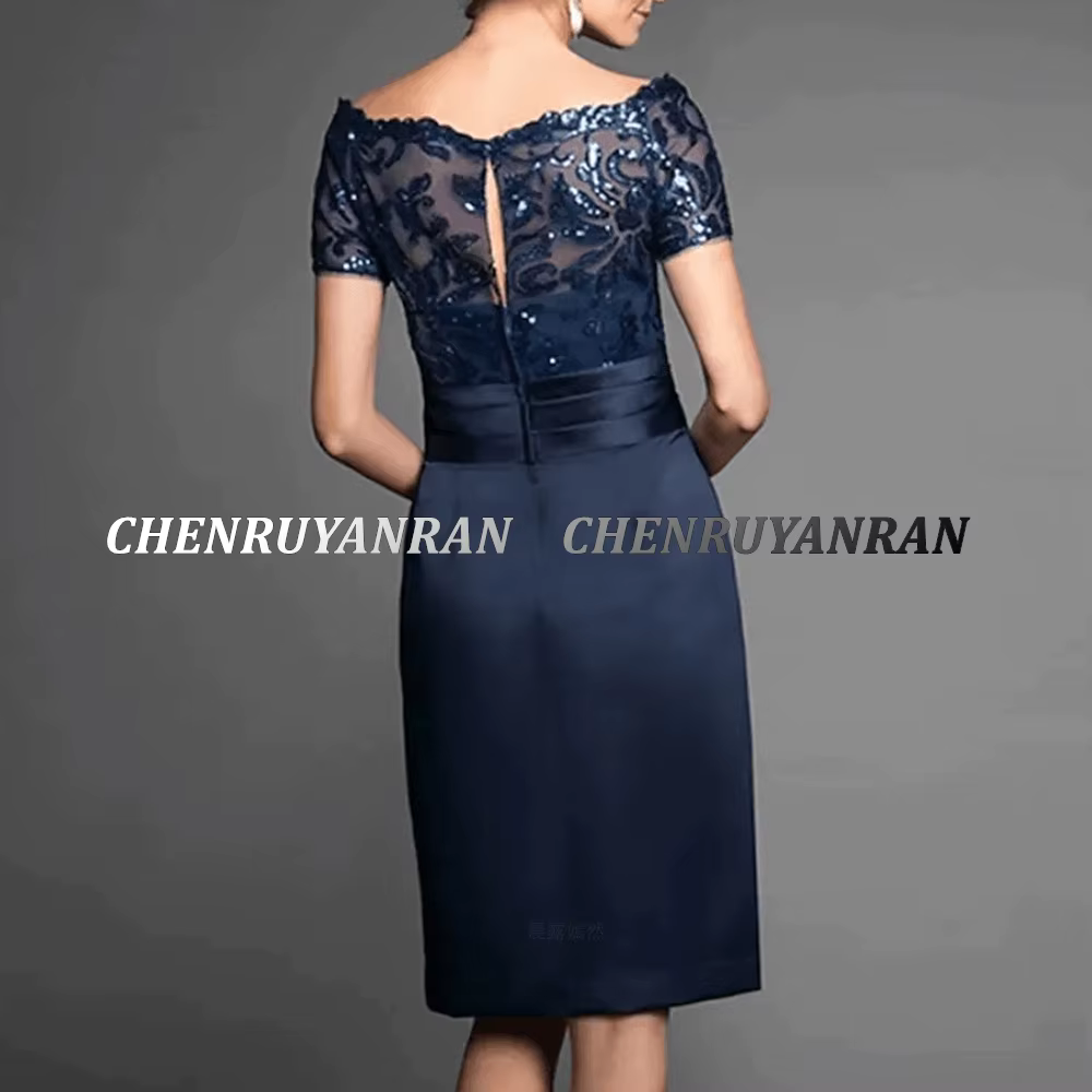 Robes mère de la mariée bleu marine, longueur aux genoux, gaine, robes d'invitées de mariage, robe élégante en dentelle pour femmes, pour fête de mariage, 2025
