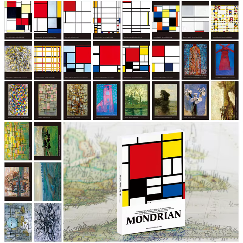 Lot de 30 cartes postales d'art hollandais Piet Mondrian, style INS, cartes de vœux, cartes de messages, cartes de souhaits pour journal DIY, décoration murale pour la maison