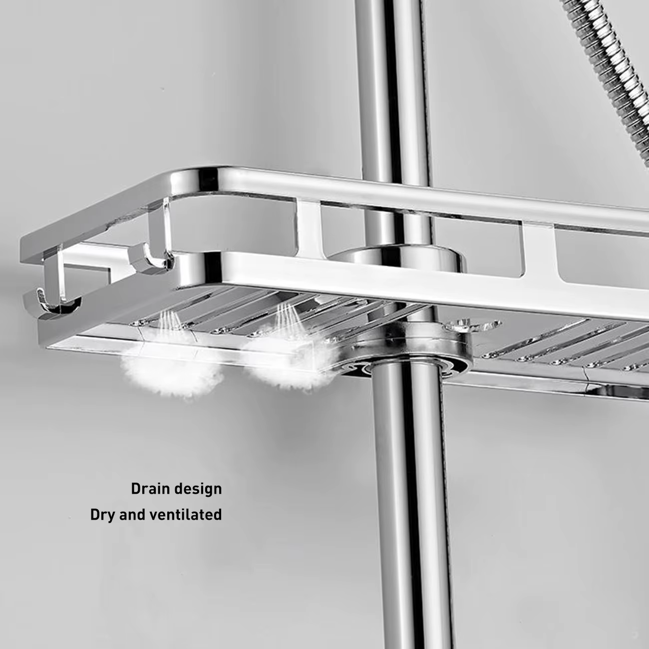 Plateau de salle de bain, étagères de douche, égouttoir sans perçage, tige de levage, support amovible, étagère de douche, porte-savon, plateau de rangement