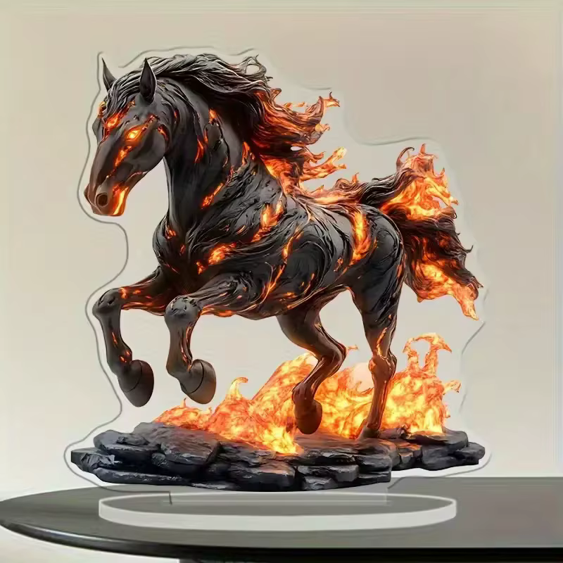 Statue de cheval en acrylique de style bohème - Décoration artistique de bureau, symbole de richesse et de prospérité, cadeaux du Nouvel An, plat 2D