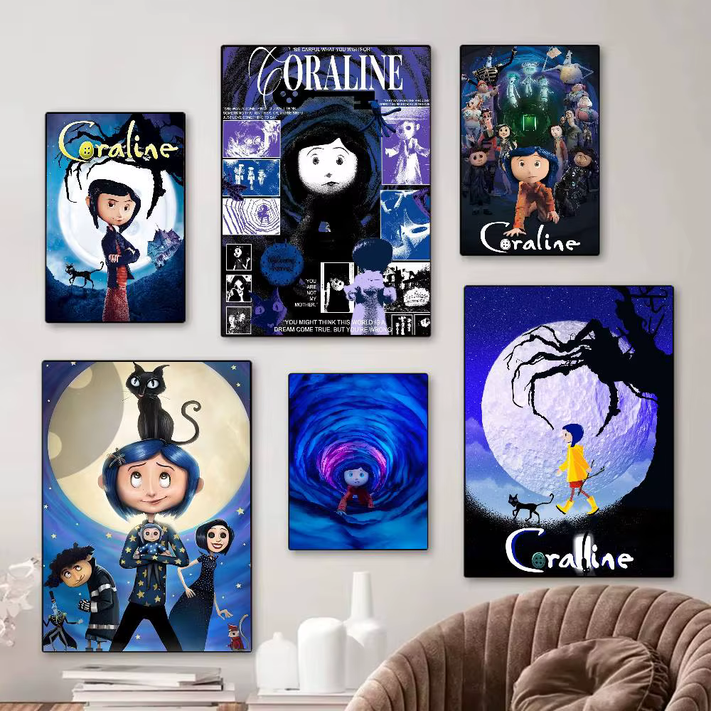 Affiches vintage classiques 5D Anime C-Coraline, affiches rétro de qualité HD pour décoration murale de la maison