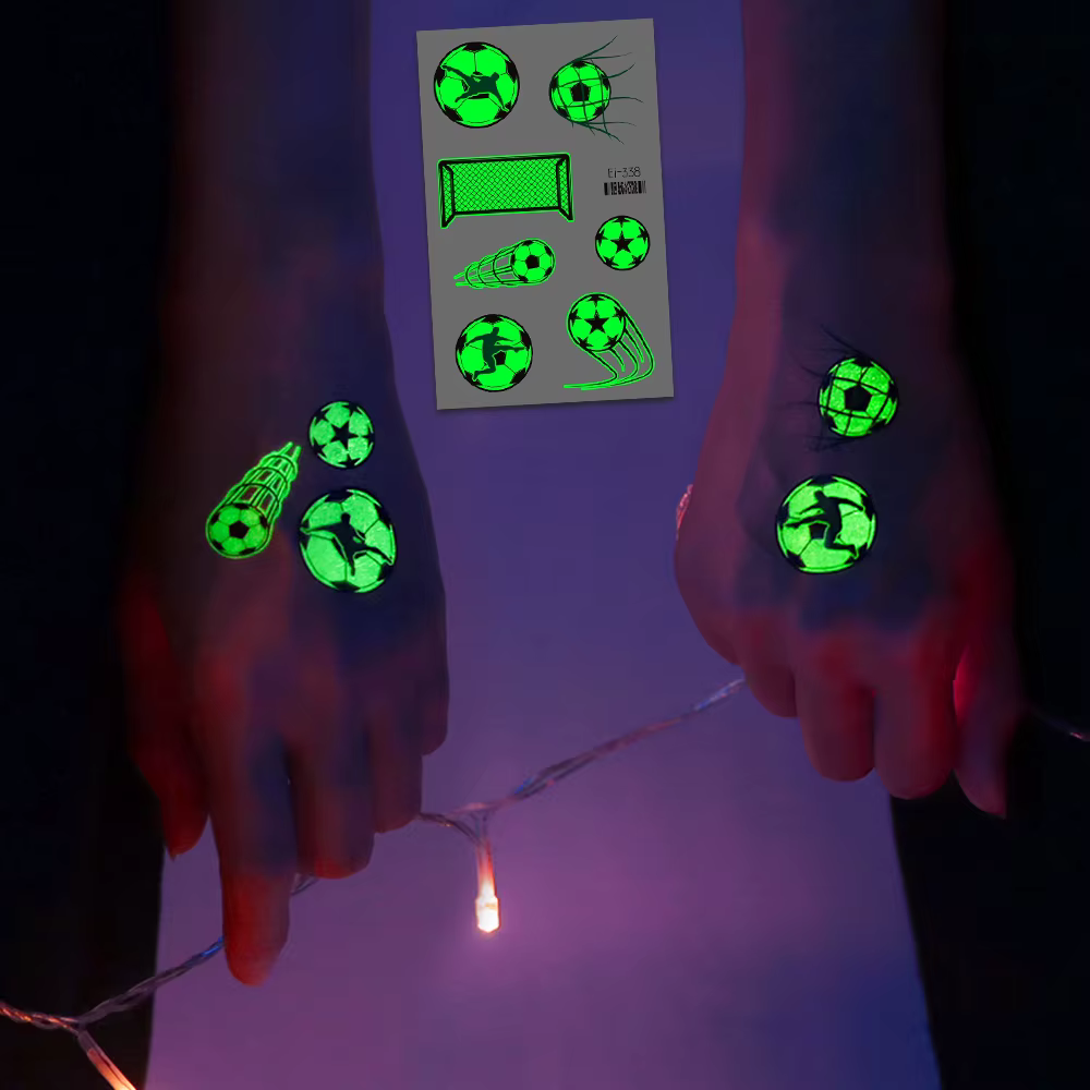 10 feuilles de tatouages de Football ballon de Football tatouages temporaires lumineux brillent dans la nuit Fans de Football décorations de cadeaux de fête