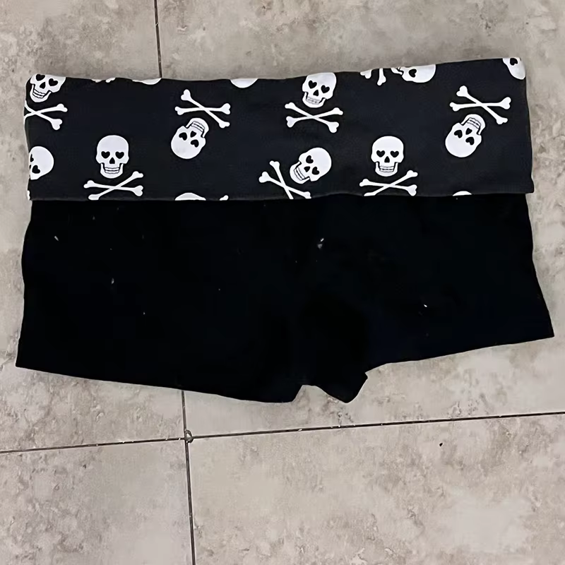 Short taille basse imprimé tête de mort, vêtement décontracté, sexy, slim, polyvalent, couleur unie, beauté européenne et américaine, Y2K