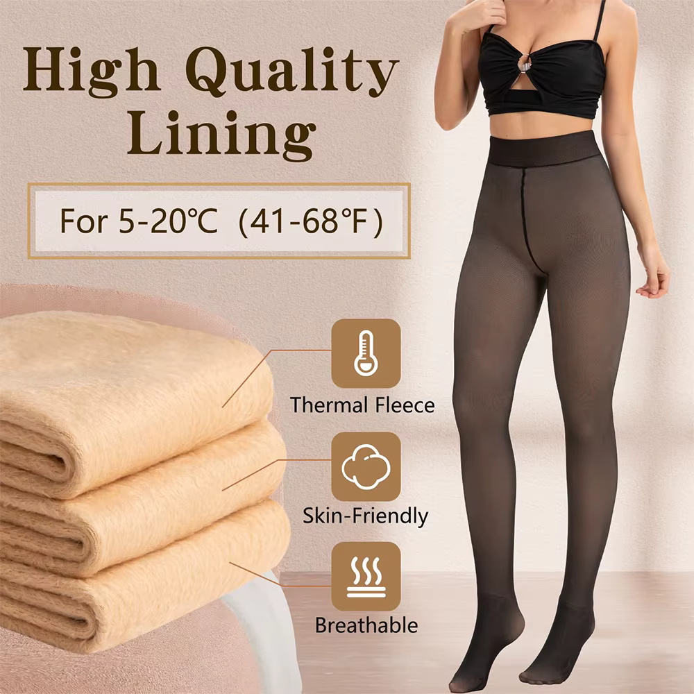 Collants noirs doublés en polaire pour femmes