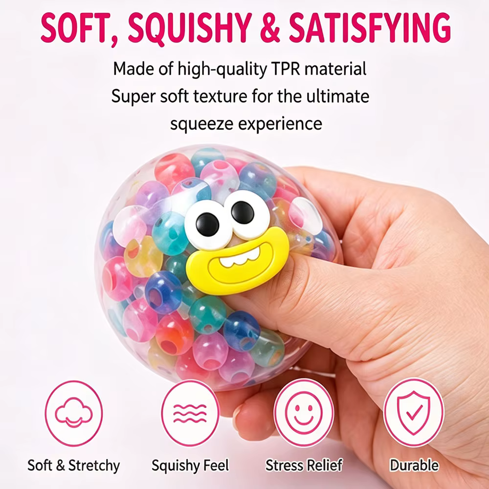 Squishy Kawaii Planète Galaxie Emoji, Rempli de Billes Éclatantes, Doux à Presser, Anti-Stress, Décoration Esthétique pour Chambre et Bureau, Ornement, Cadeau