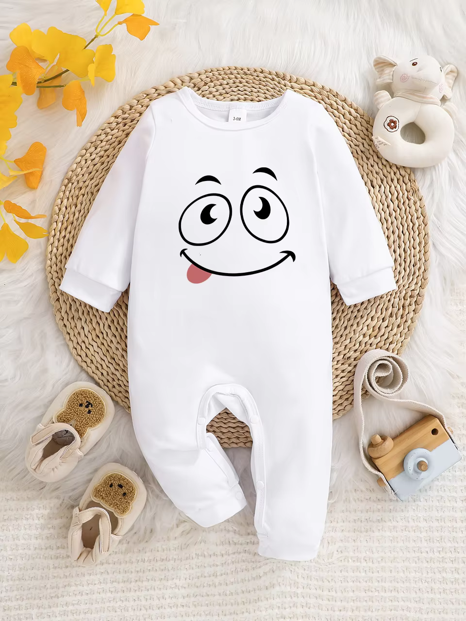Body à manches longues pour bébé avec des imprimés de lettres amusants, design boutonné, facile d'entretien, adapté aux nouveaux parents.