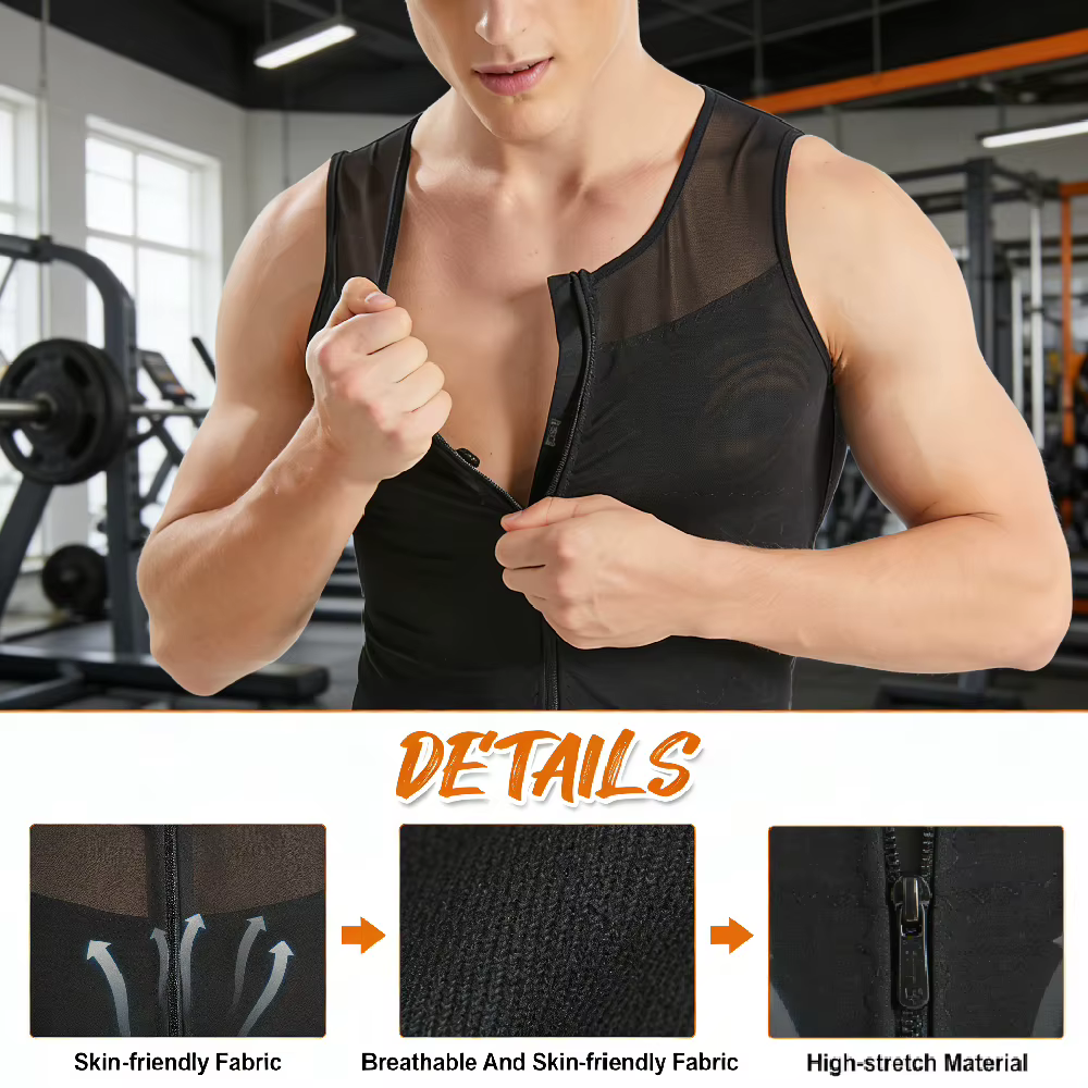 Débardeur de compression pour homme avec fermeture éclair