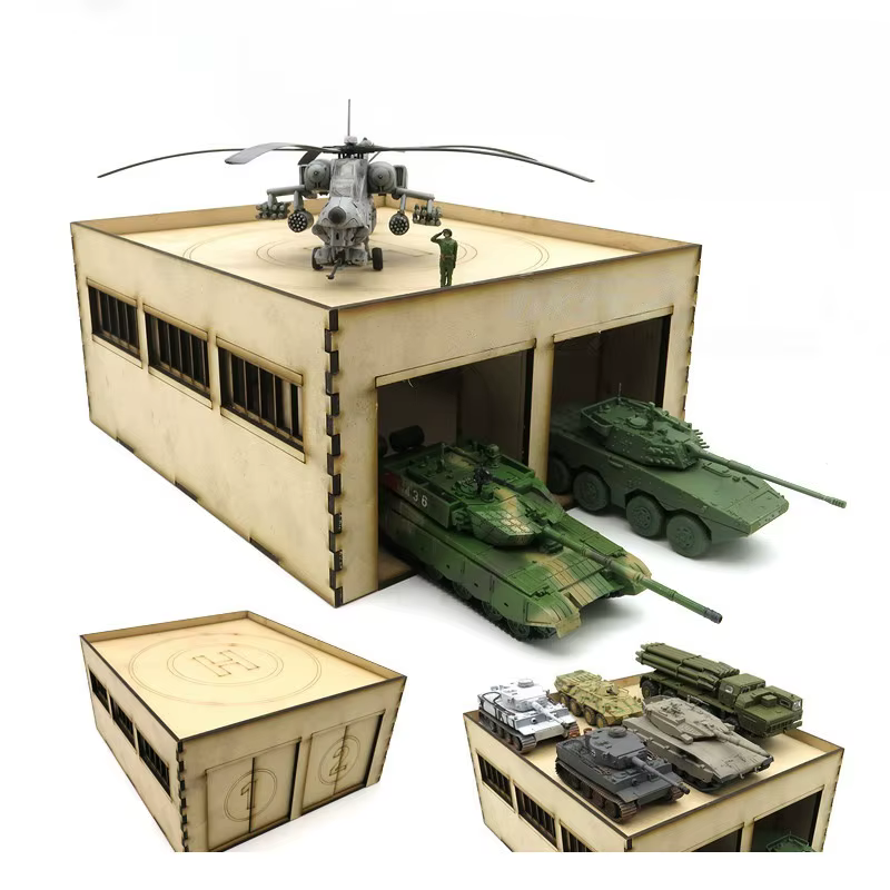 Bâtiments en bois à assembler 1/72, salle de commandement de la Seconde Guerre mondiale, barricades, ponts, entrepôt, gare, puzzle, jouets faits à la main pour modèles de scène