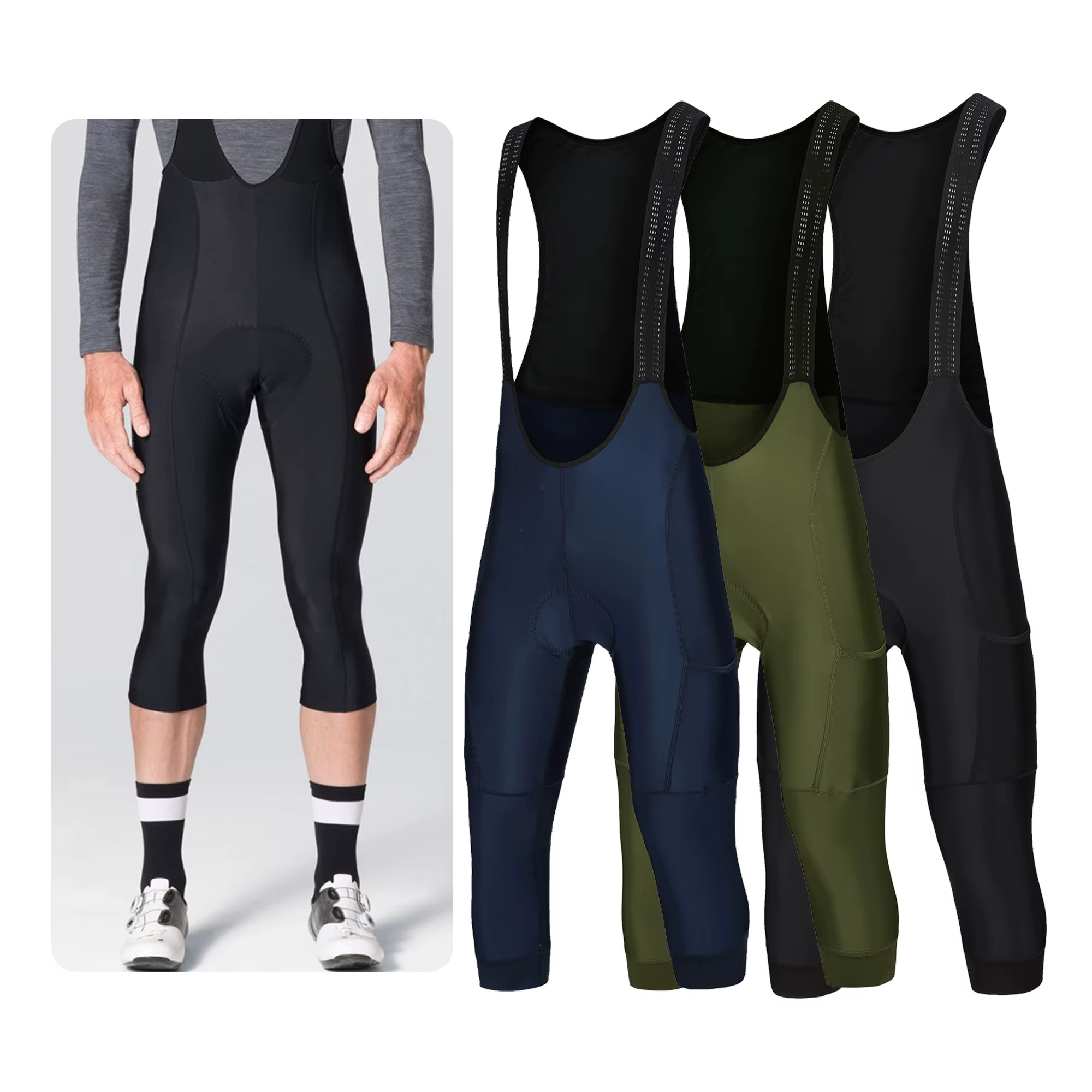 Pantalon de cyclisme 3/4 été Anti-UV haut de gamme Gel Pad vélo bavoir pantalon 3/4 solide noir/vert armée/bleu marine printemps culotte de vélo
