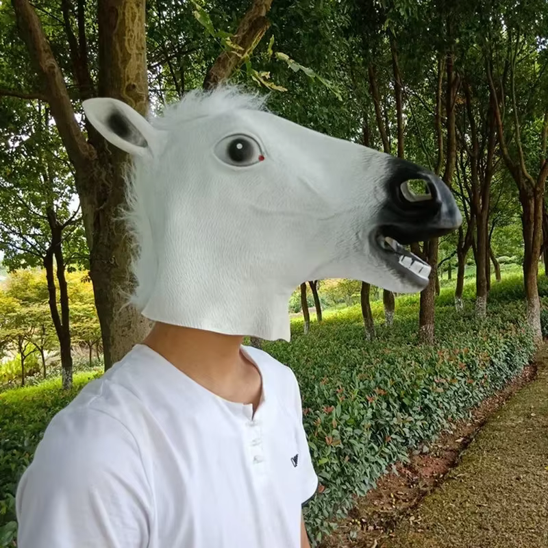 Masque de tête de cheval, Costume de Cosplay, fête drôle d'halloween, couvre-chef