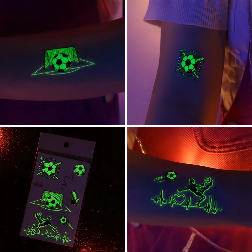 10 feuilles de tatouages de Football ballon de Football tatouages temporaires lumineux brillent dans la nuit Fans de Football décorations de cadeaux de fête