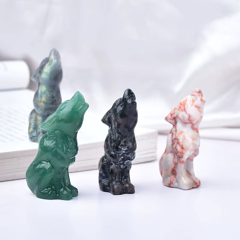 Statue de loup en cristal de guérison, quartz, opale, pierre sculptée, figurine animale, cadeaux artisanaux, croyance spirituelle, spécimen de napeillet