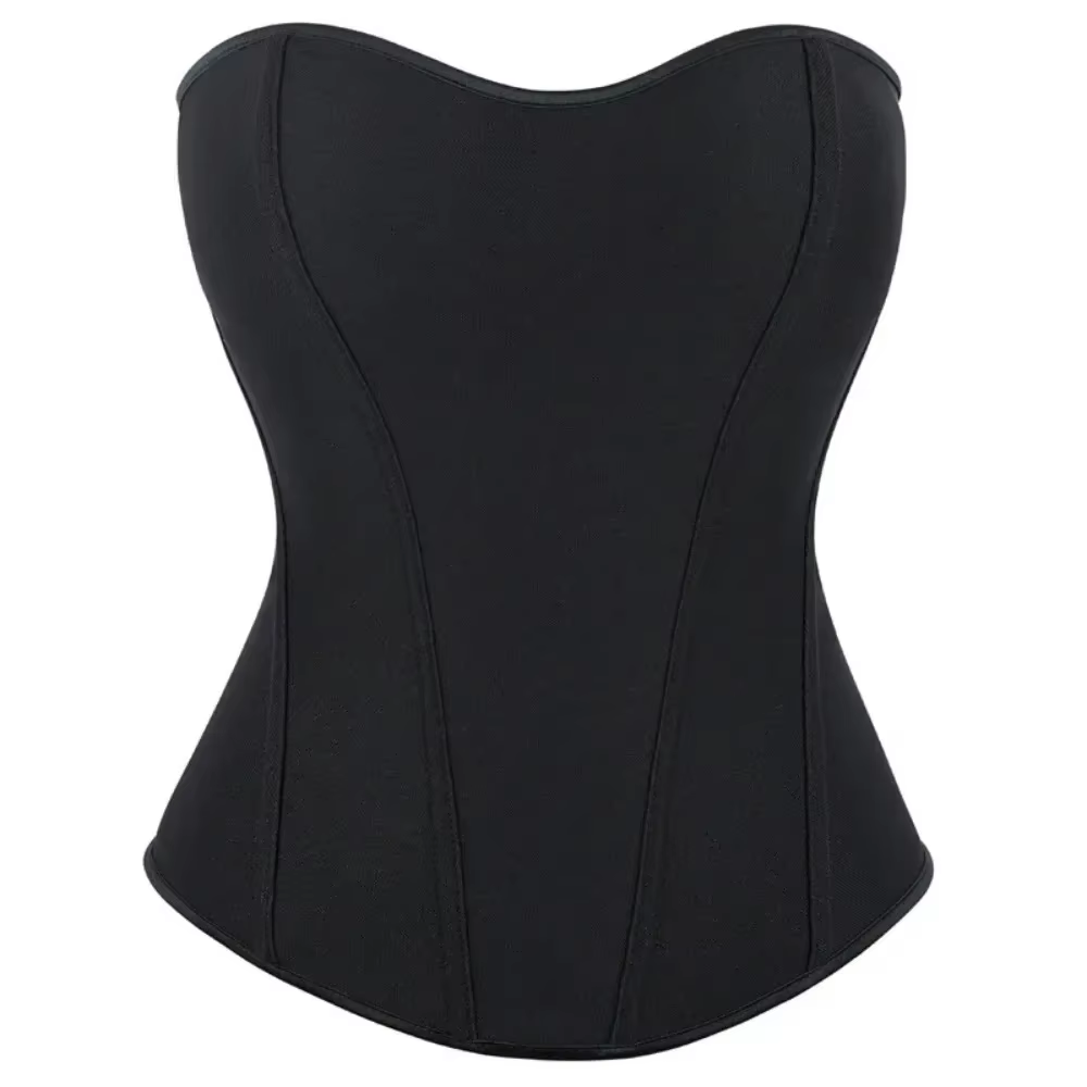 Corset Noir en Satin Respirant pour Femme, Bustier à Fermeture Éclair, Taille, Sexy, Body Shaper, Lingerie, Long Torse