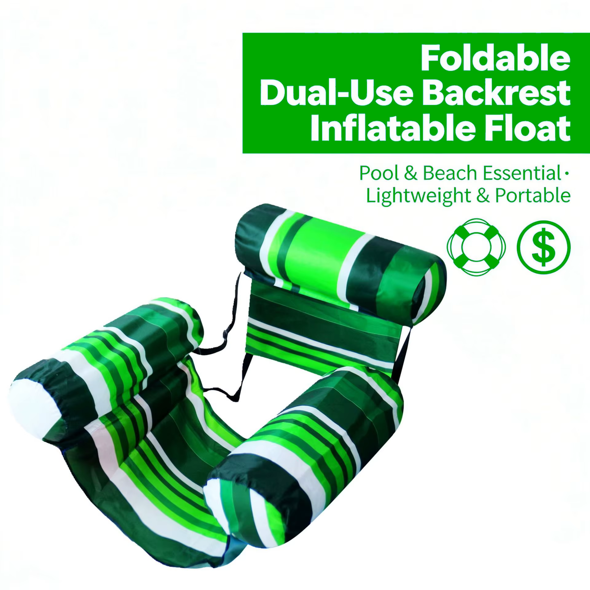 Radeau flottant, chaise longue de bain, lit flottant, bouée de natation, double dossier pliable, flotteur de piscine