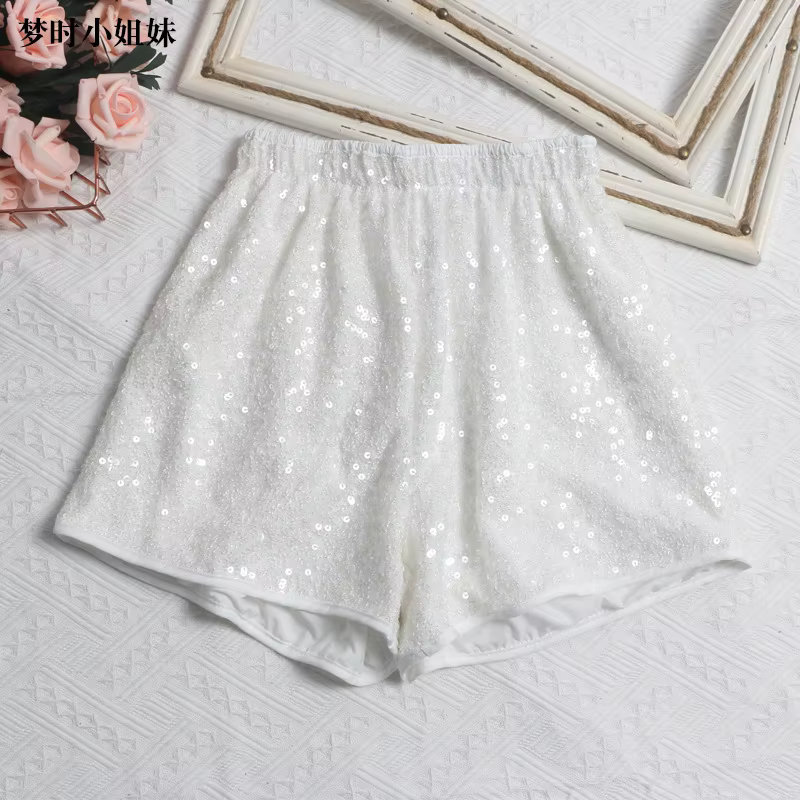 Shorts Femme à Paillettes Coupe Slim Taille Haute Sexy Y2K Streetwear Élégant pour Soirées et Été