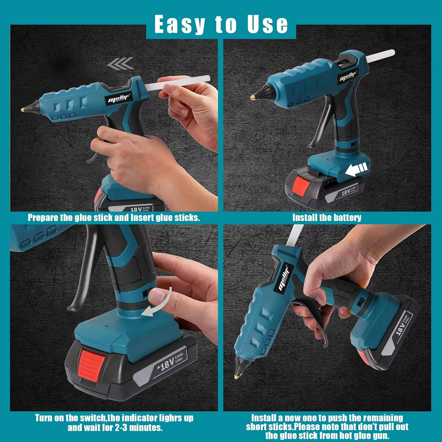 Pistolet à colle sans fil pour batterie Bosch 18V GBA/GBA ProCORE, pistolet à colle chaude pleine taille, bâton de 11 mm pour le bricolage (sans batterie)