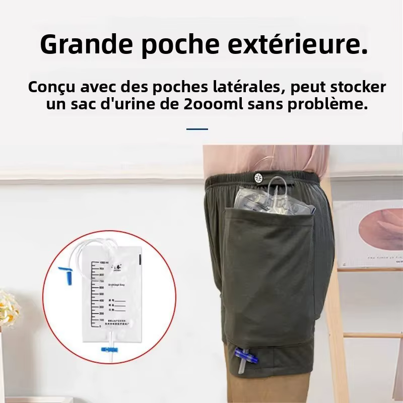 Pantalon de contention pour prothèse vésicale, avec poche de drainage intestinal post-opératoire intégrée, pour soins d'incontinence, respirant et confortable