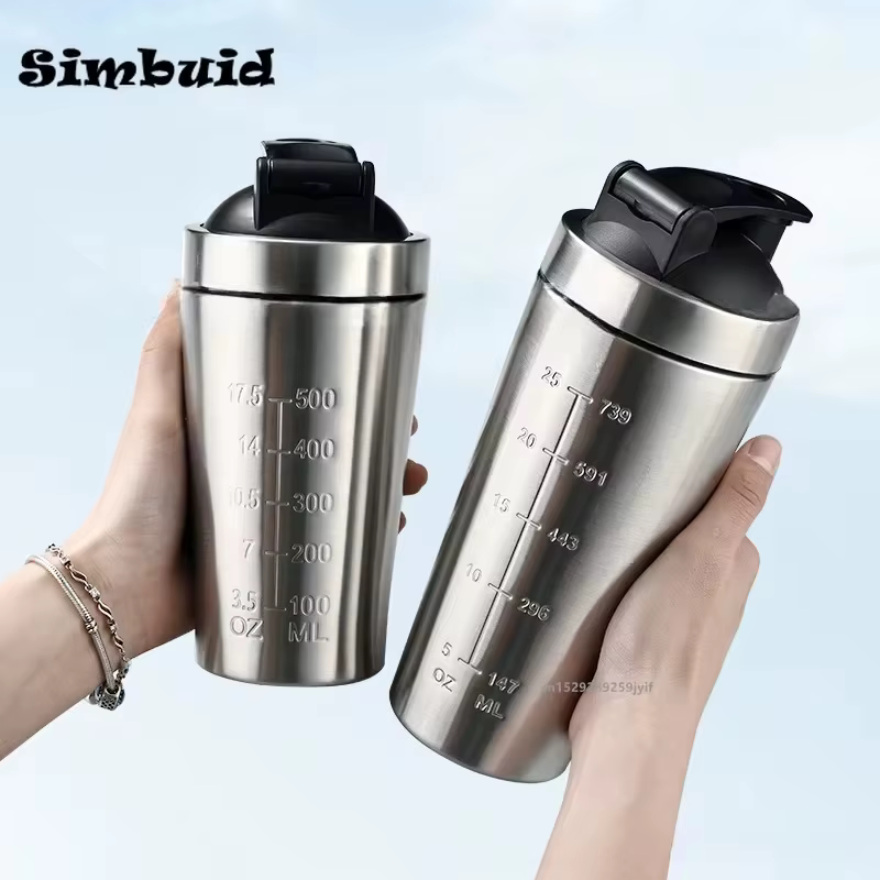 Bouteille Shaker de poudre de protéines en acier inoxydable, 1 pièce, avec échelle à bille, anti-fuite, pour salle de sport, Fitness, Sport, tasses de lactosérum, tasse d'eau