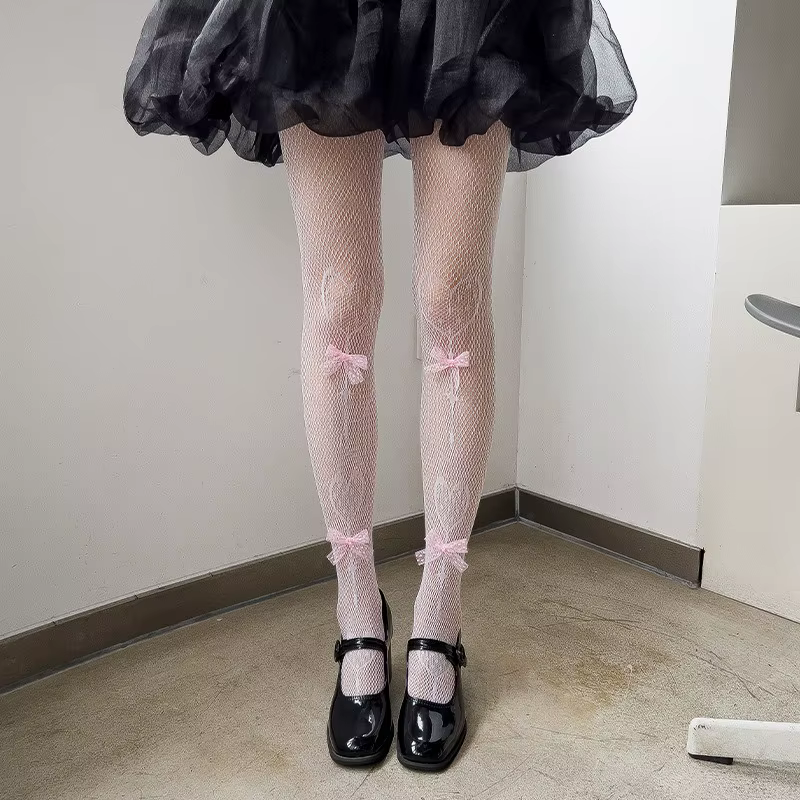 Collants en velours rose avec nœud brodé de perles