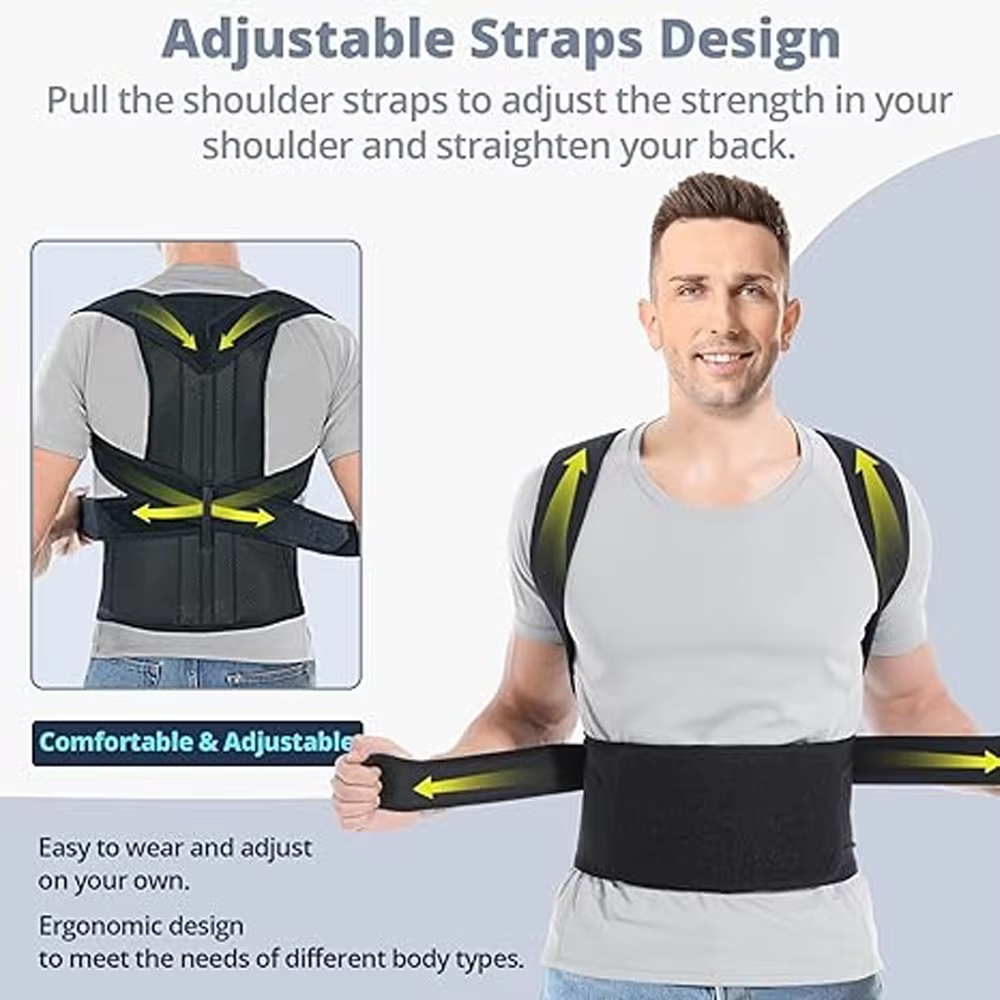 Correcteur de posture pour hommes et femmes – Attelle dorsale réglable pour les douleurs supérieures et inférieures du
