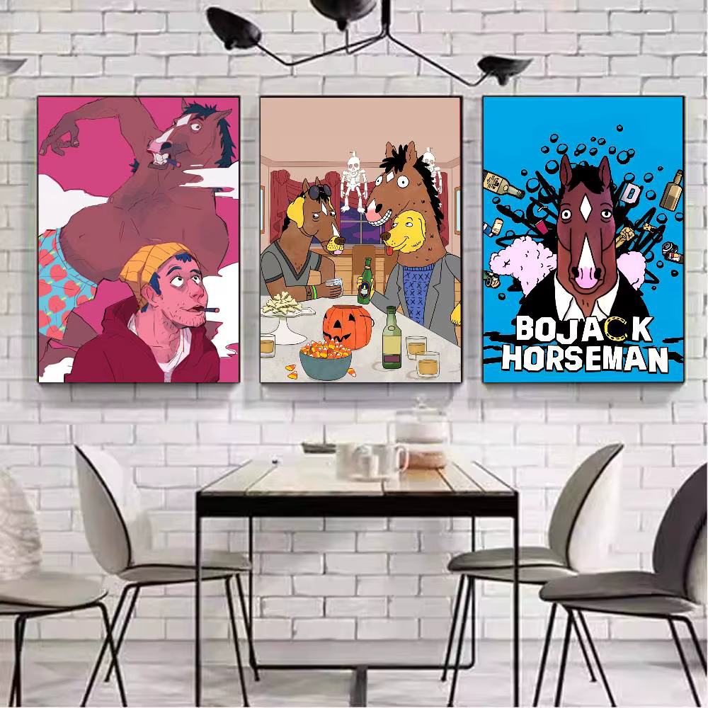 Affiche d'art drôle BoJack H-Horsemans avec imprimés, décoration de maison, chambre à coucher, salon, cadeau