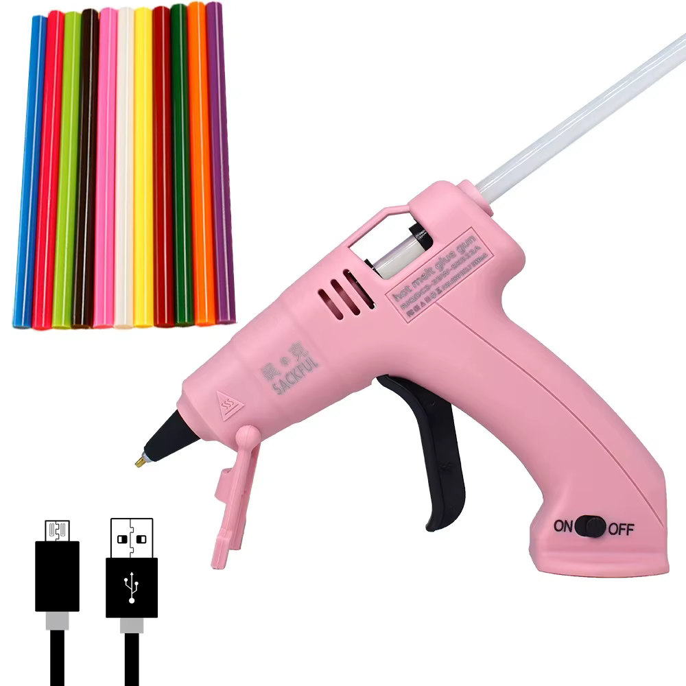 Pistolet à colle chaude sans fil pour travaux manuels d'enfants, bricolage domestique, réparation, utilisation avec bâton de colle de 7 mm, pistolet à colle sans fil 3,6 V 2000 mAh, autonomie de 60 mi
