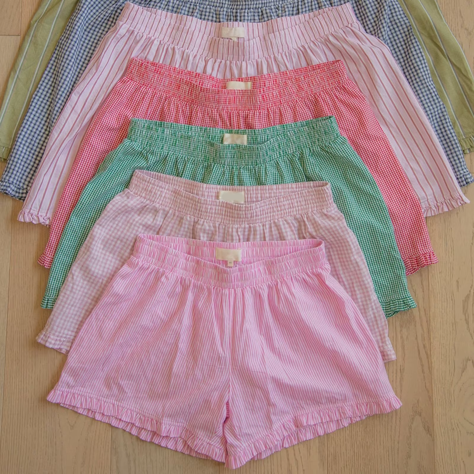 Short de pyjama imprimé à carreaux rayés pour femmes