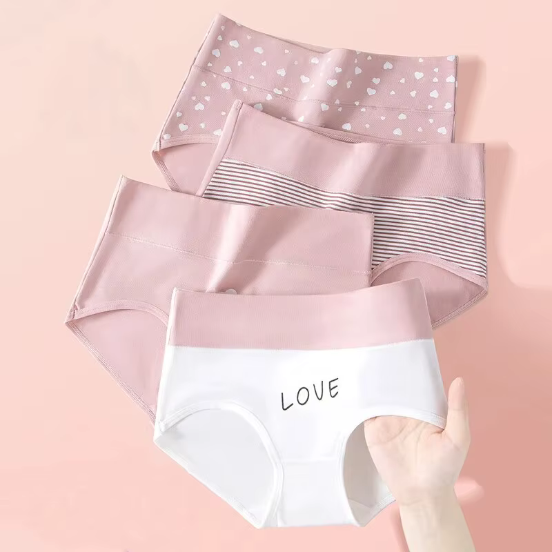 4 pièces culottes pour femmes taille haute sous-vêtements mode imprimé filles slips respirant coton culotte grande