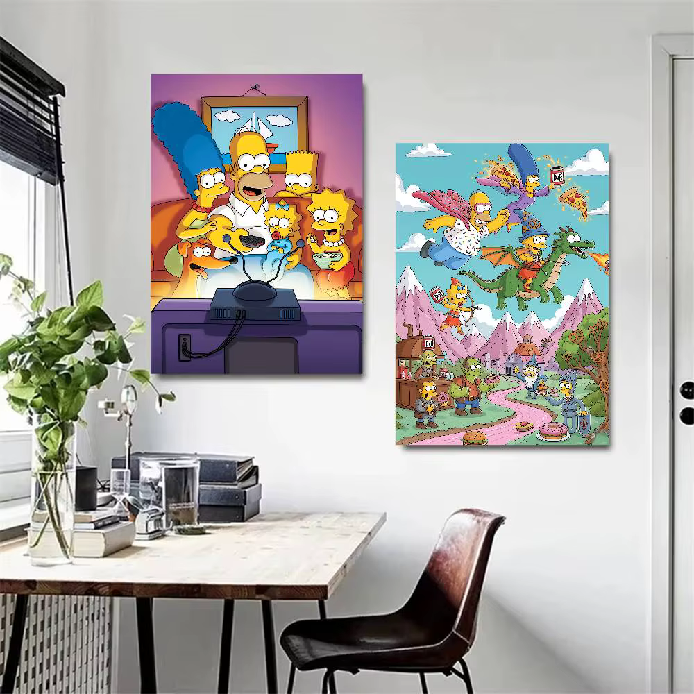 Affiche d'anime vintage The Simpsons, décoration murale pour bureau, salon, décoration unique pour la maison, image décorative